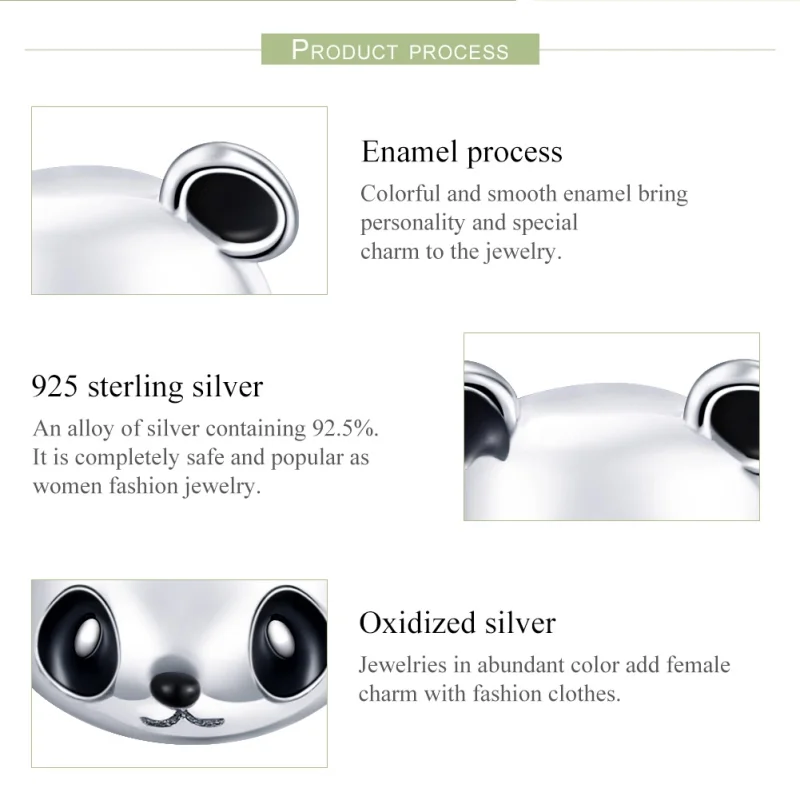 (image for) Pandora Style Silver Cute Panda Stud Earrings - SCE386 - View 3