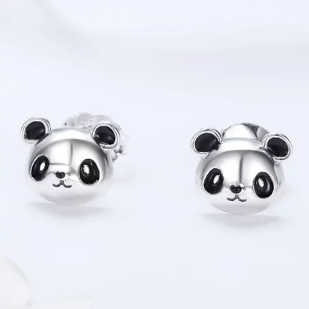 Pandora Style Silver Cute Panda Stud Earrings - SCE386