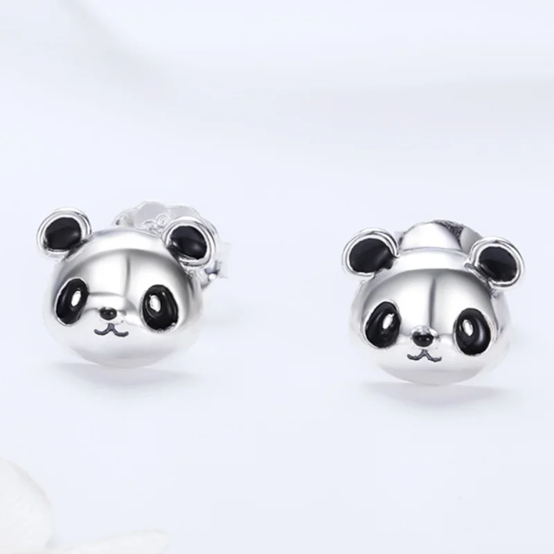 (image for) Pandora Style Silver Cute Panda Stud Earrings - SCE386 - View 4