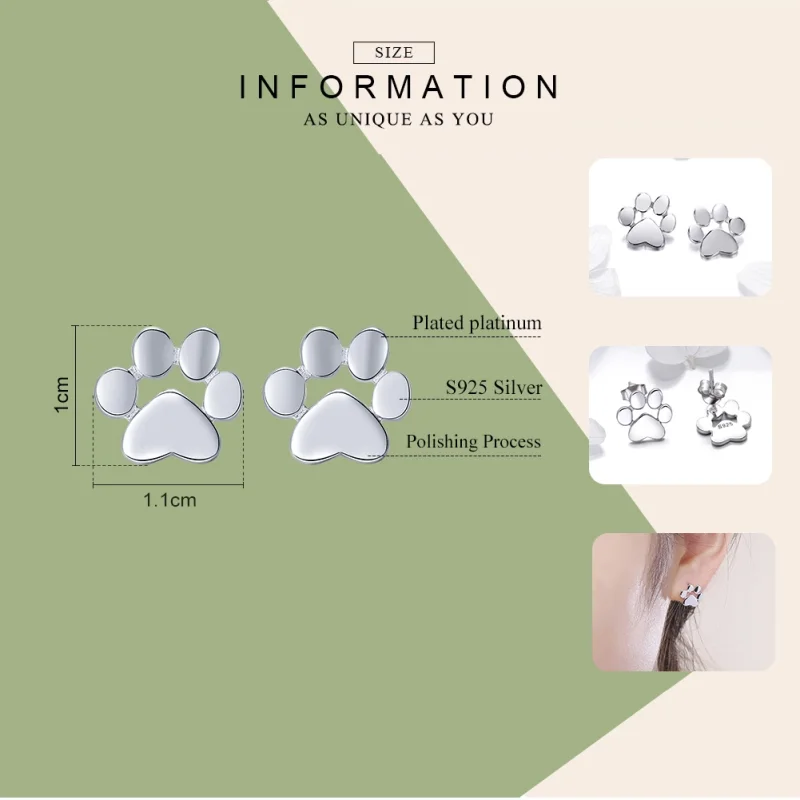 (image for) Pandora Style Silver Cute Paw Stud Earrings - SCE407-2 - View 3