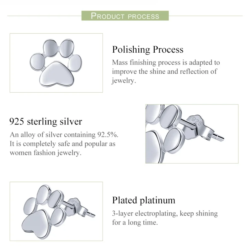 (image for) Pandora Style Silver Cute Paw Stud Earrings - SCE407-2 - View 4