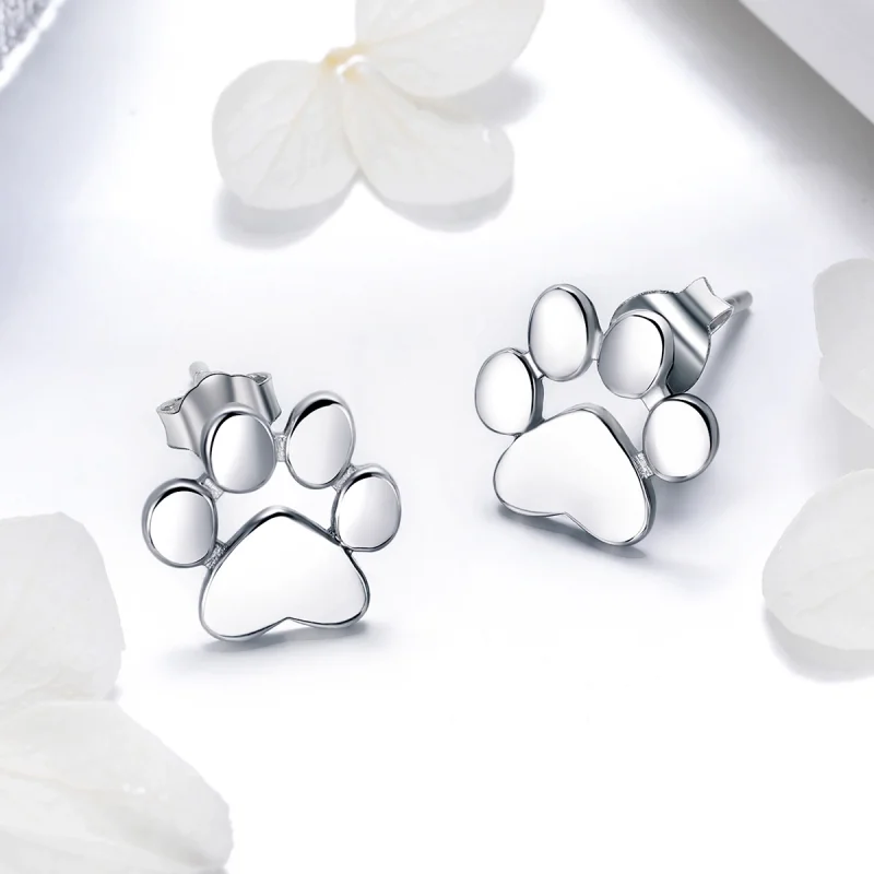 (image for) Pandora Style Silver Cute Paw Stud Earrings - SCE407-2 - View 6