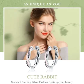 Pandora Style Silver Cute Rabbit Hoop Earrings - SCE297 Pandora Style Silver Cute Rabbit Hoop Earrings - SCE297