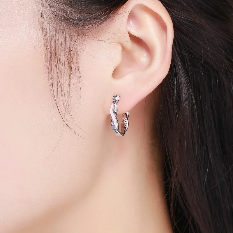 (image for) Pandora Style Silver Cute Rabbit Hoop Earrings - SCE297 - View 7