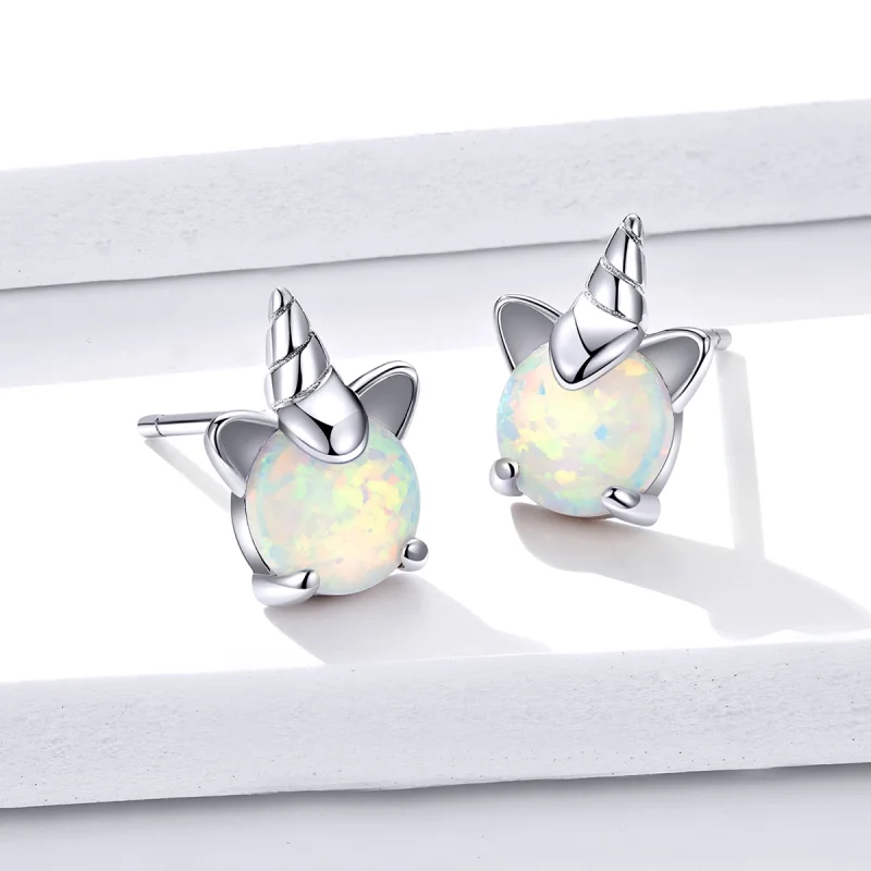 (image for) Pandora Style Silver Cute Unicorn Stud Earrings - SCE737 - View 2