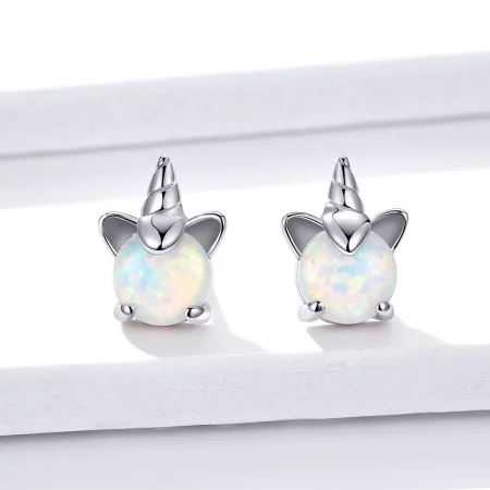 Pandora Style Silver Cute Unicorn Stud Earrings - SCE737