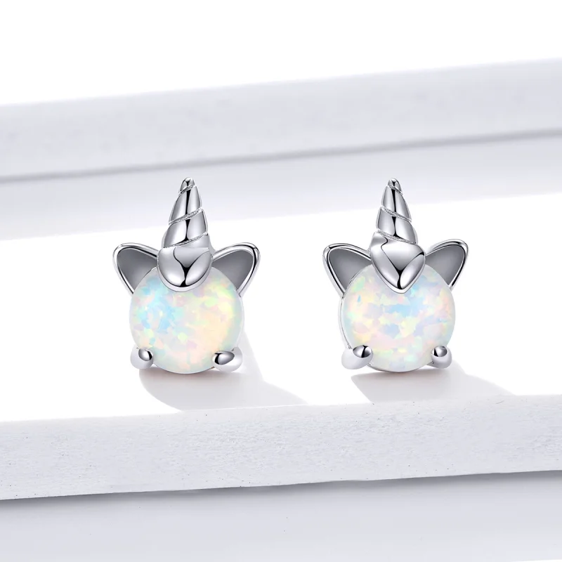 (image for) Pandora Style Silver Cute Unicorn Stud Earrings - SCE737 - View 3