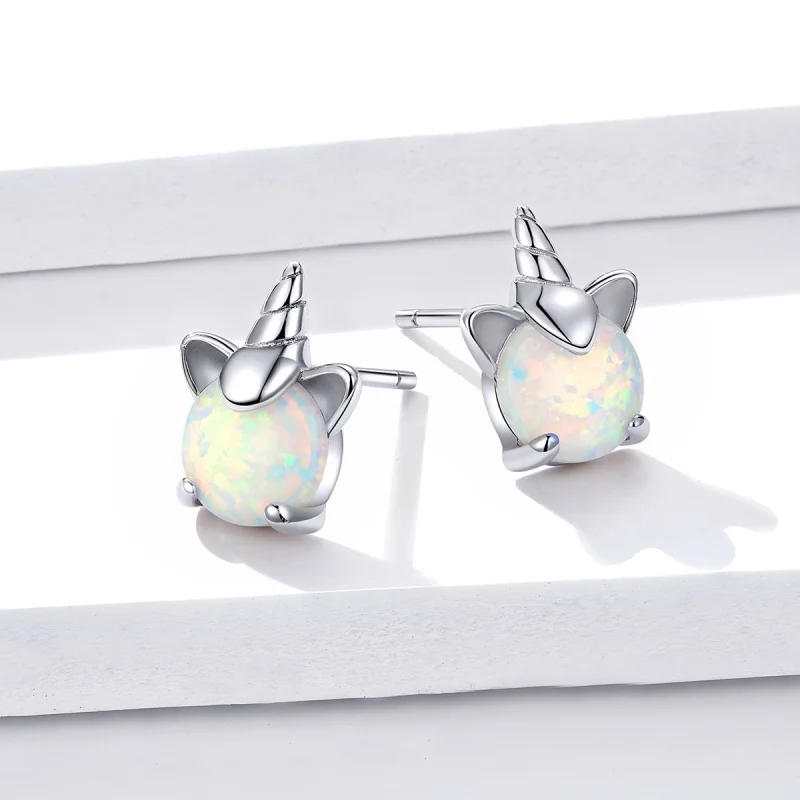 (image for) Pandora Style Silver Cute Unicorn Stud Earrings - SCE737 - View 4