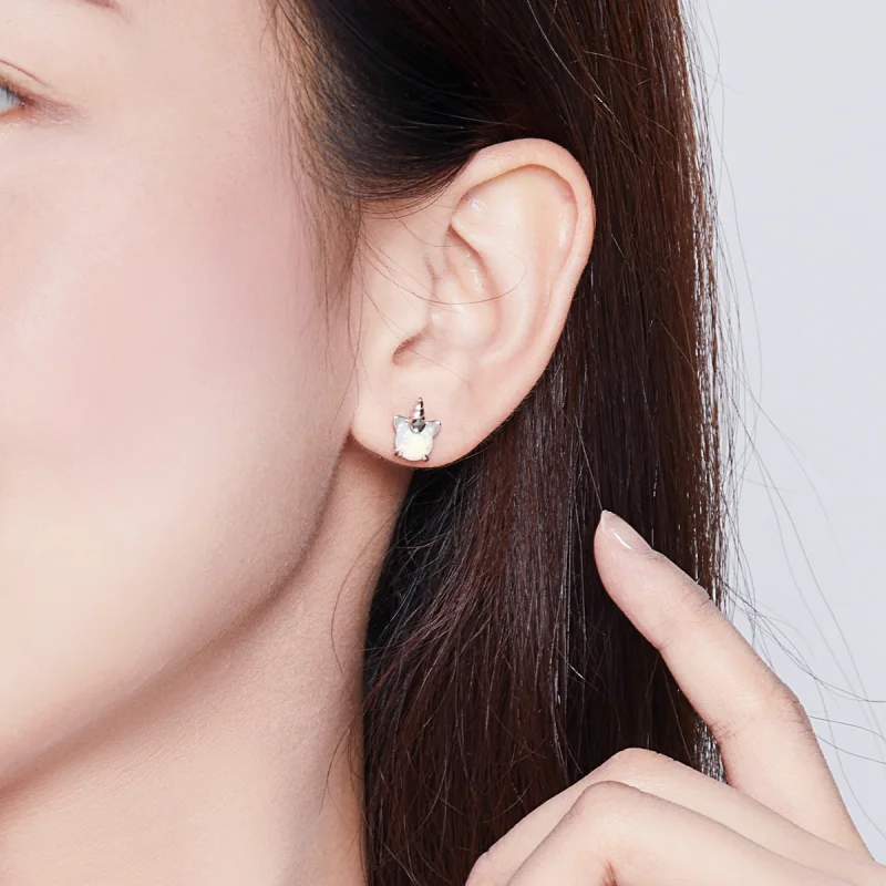 (image for) Pandora Style Silver Cute Unicorn Stud Earrings - SCE737 - View 8