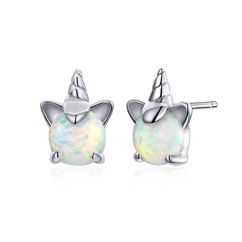 (image for) Pandora Style Silver Cute Unicorn Stud Earrings - SCE737 - Product Image