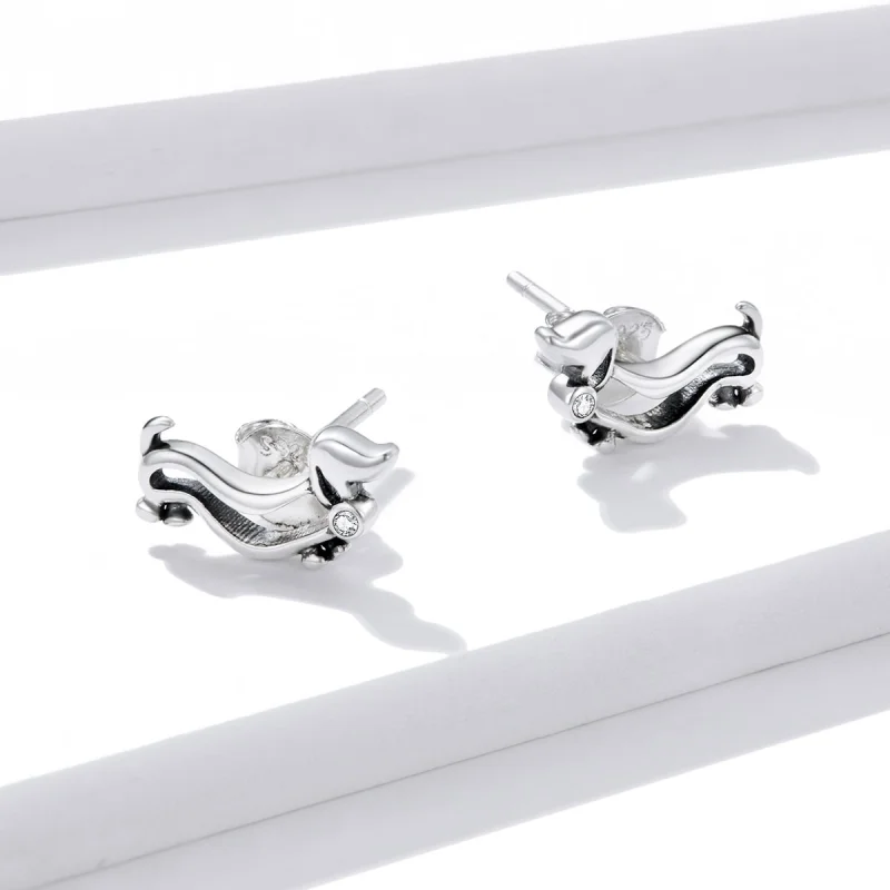 (image for) Pandora Style Silver Dachshund Stud Earrings - SCE952 - View 2