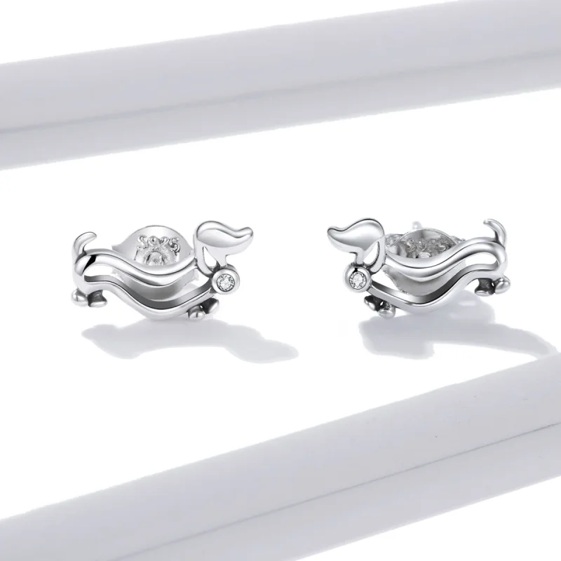 (image for) Pandora Style Silver Dachshund Stud Earrings - SCE952 - View 3
