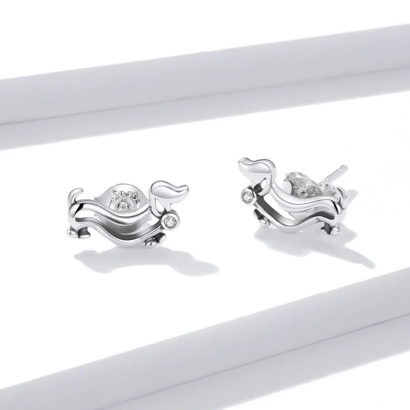 (image for) Pandora Style Silver Dachshund Stud Earrings - SCE952 - View 4