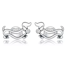 Pandora Style Silver Dachshund Stud Earrings - SCE952