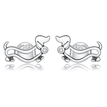 Pandora Style Silver Dachshund Stud Earrings - SCE952