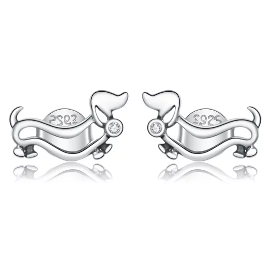 Pandora Style Silver Dachshund Stud Earrings - SCE952