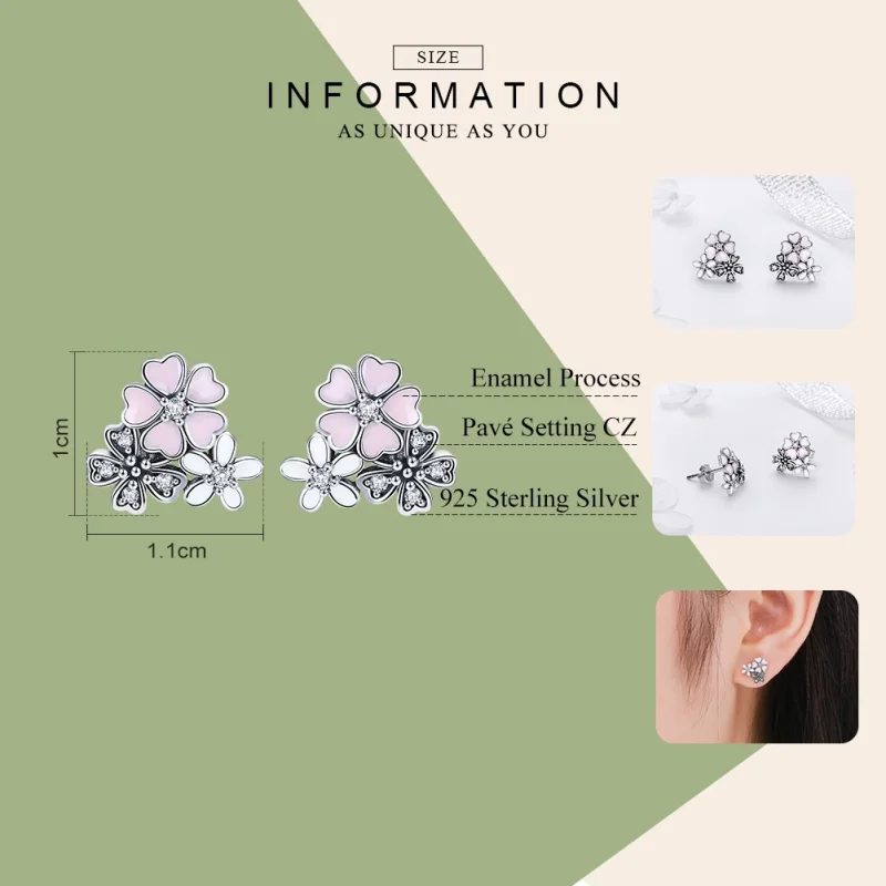 (image for) Pandora Style Silver Daisies and Cherry Blossoms Stud Earrings - SCE400 - View 3