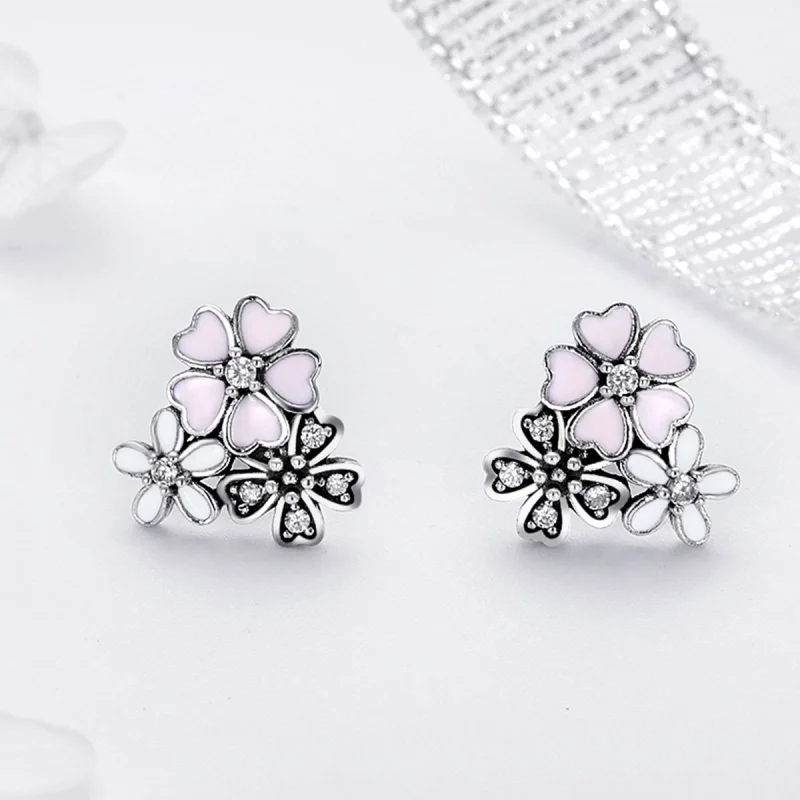 (image for) Pandora Style Silver Daisies and Cherry Blossoms Stud Earrings - SCE400 - View 4