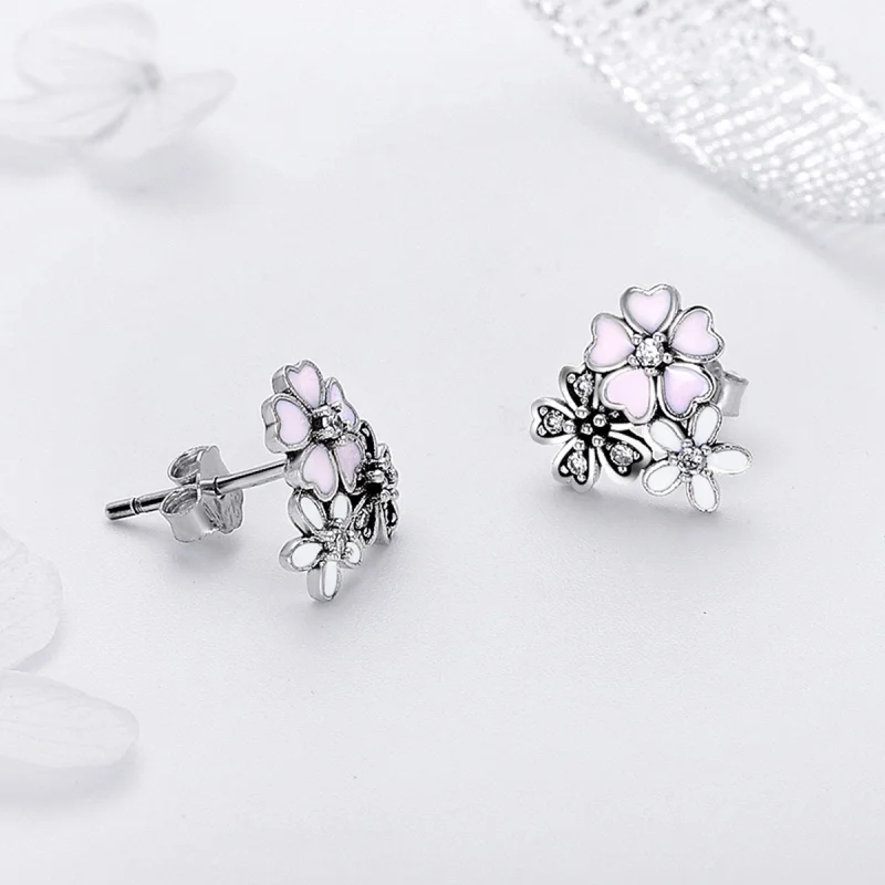 (image for) Pandora Style Silver Daisies and Cherry Blossoms Stud Earrings - SCE400 - View 5
