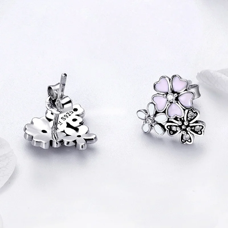 (image for) Pandora Style Silver Daisies and Cherry Blossoms Stud Earrings - SCE400 - View 6