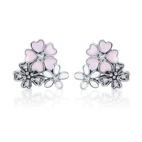 Pandora Style Silver Daisies and Cherry Blossoms Stud Earrings - SCE400 Pandora Style Silver Daisies and Cherry Blossoms Stud Earrings - SCE400