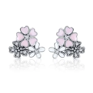 (image for) Pandora Style Silver Daisies and Cherry Blossoms Stud Earrings - SCE400