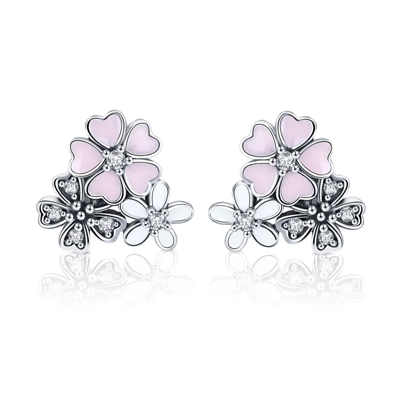 (image for) Pandora Style Silver Daisies and Cherry Blossoms Stud Earrings - SCE400 - Product Image