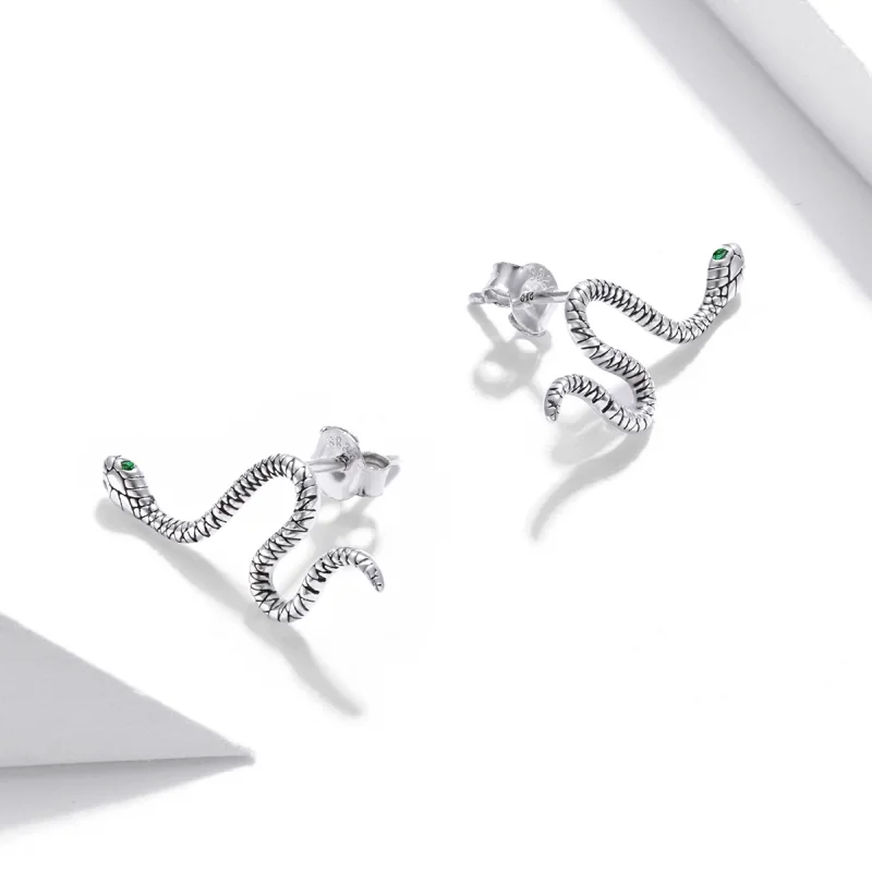(image for) Pandora Style Silver Dance of The Snake Stud Earrings - SCE1111 - View 2