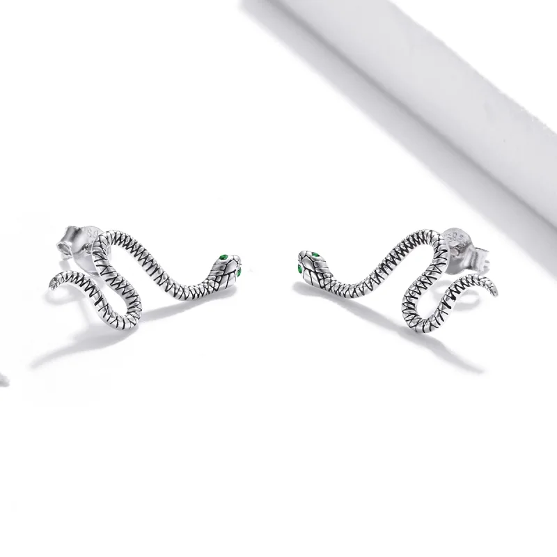 (image for) Pandora Style Silver Dance of The Snake Stud Earrings - SCE1111 - View 3