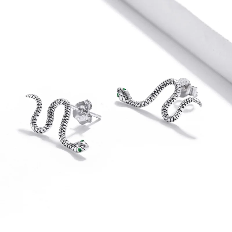 (image for) Pandora Style Silver Dance of The Snake Stud Earrings - SCE1111 - View 4