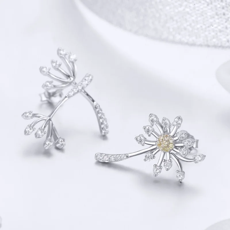 (image for) Pandora Style Silver Dandelion Love Stud Earrings - SCE506 - View 4
