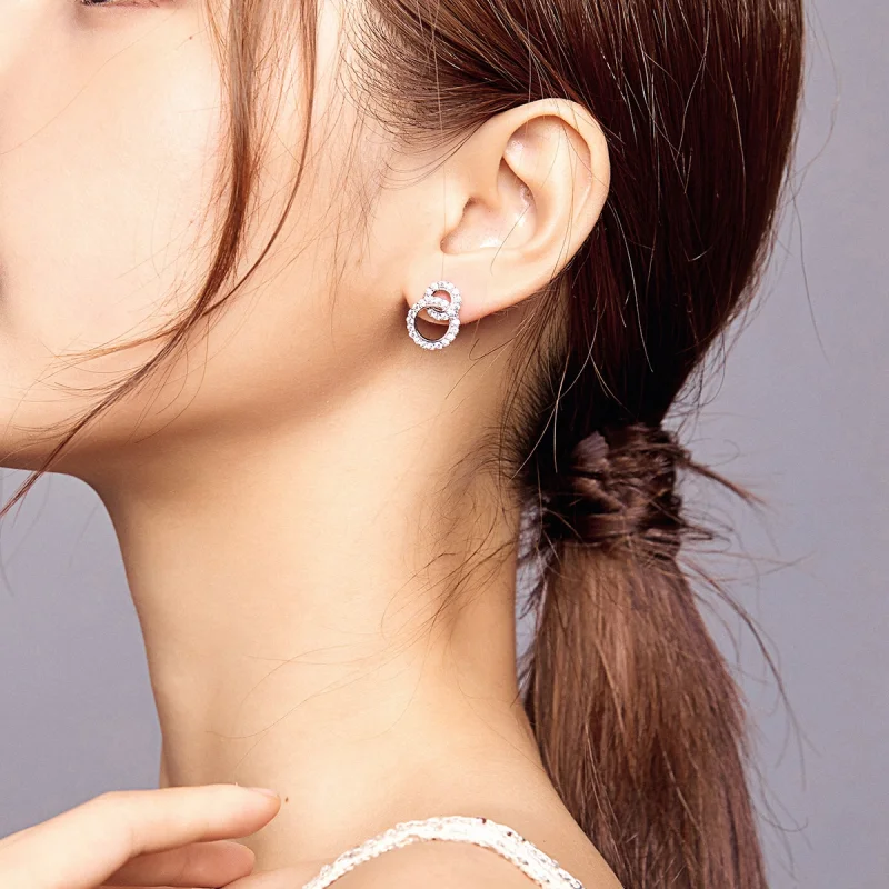 (image for) Pandora Style Silver Dazzling Doubles Stud Earrings - BSE388 - View 6