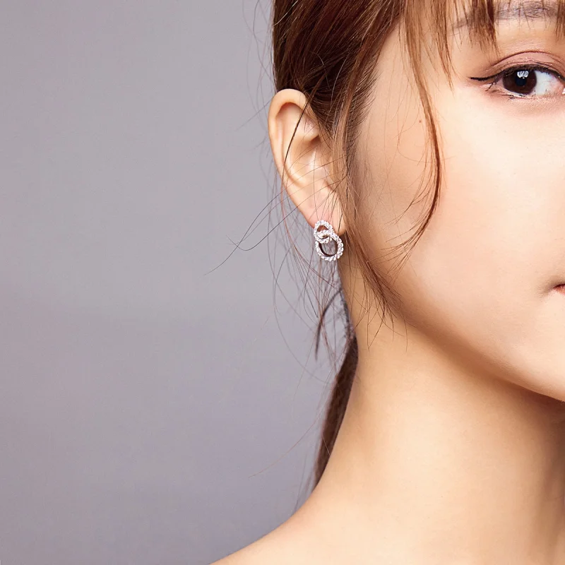 (image for) Pandora Style Silver Dazzling Doubles Stud Earrings - BSE388 - View 8