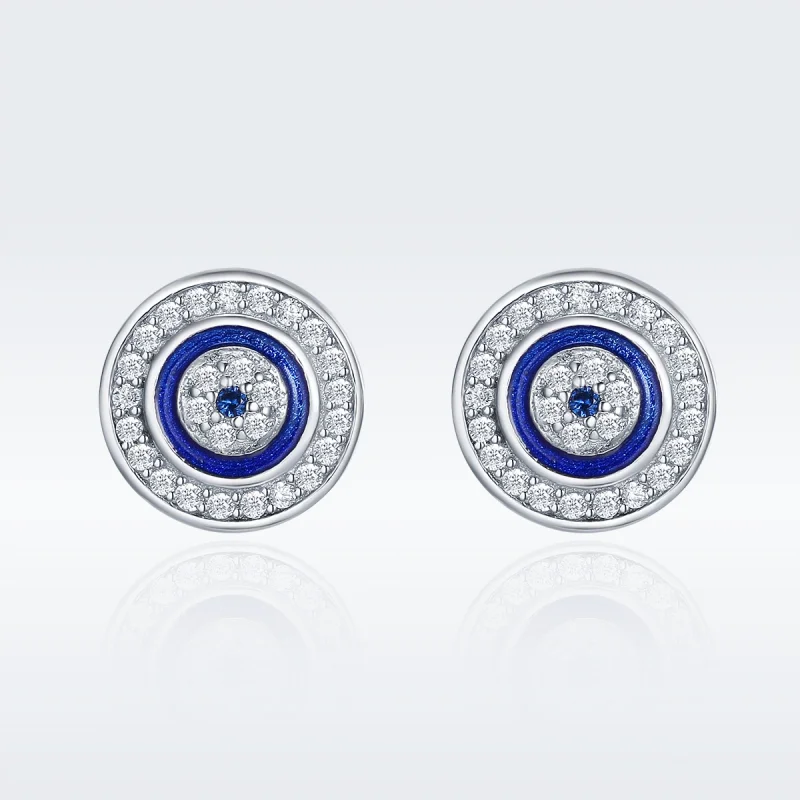 (image for) Pandora Style Silver Devil's Eye Stud Earrings - SCE148 - View 3