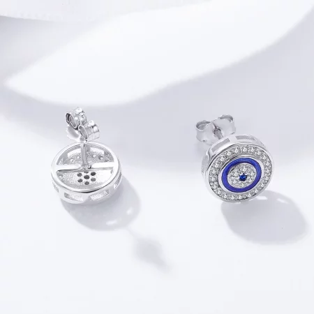 Pandora Style Silver Devil's Eye Stud Earrings - SCE148