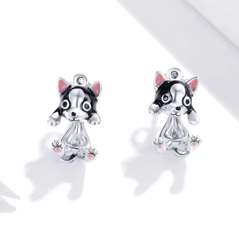 (image for) Pandora Style Silver Dog Stud Earrings - SCE978 - View 2