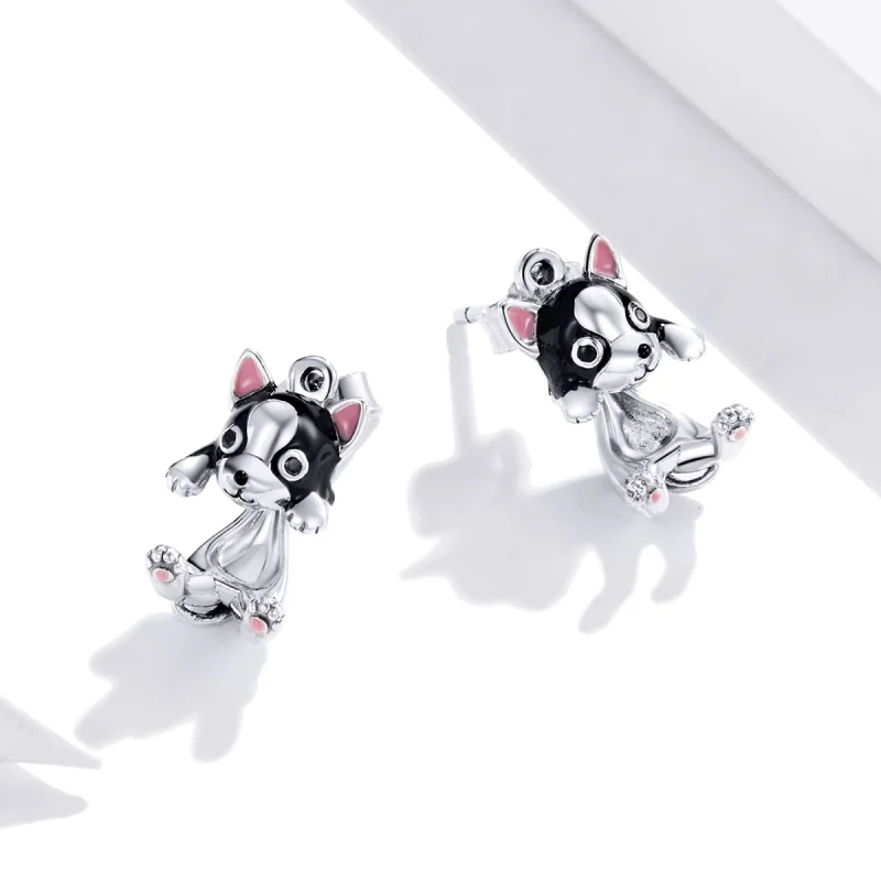(image for) Pandora Style Silver Dog Stud Earrings - SCE978 - View 3