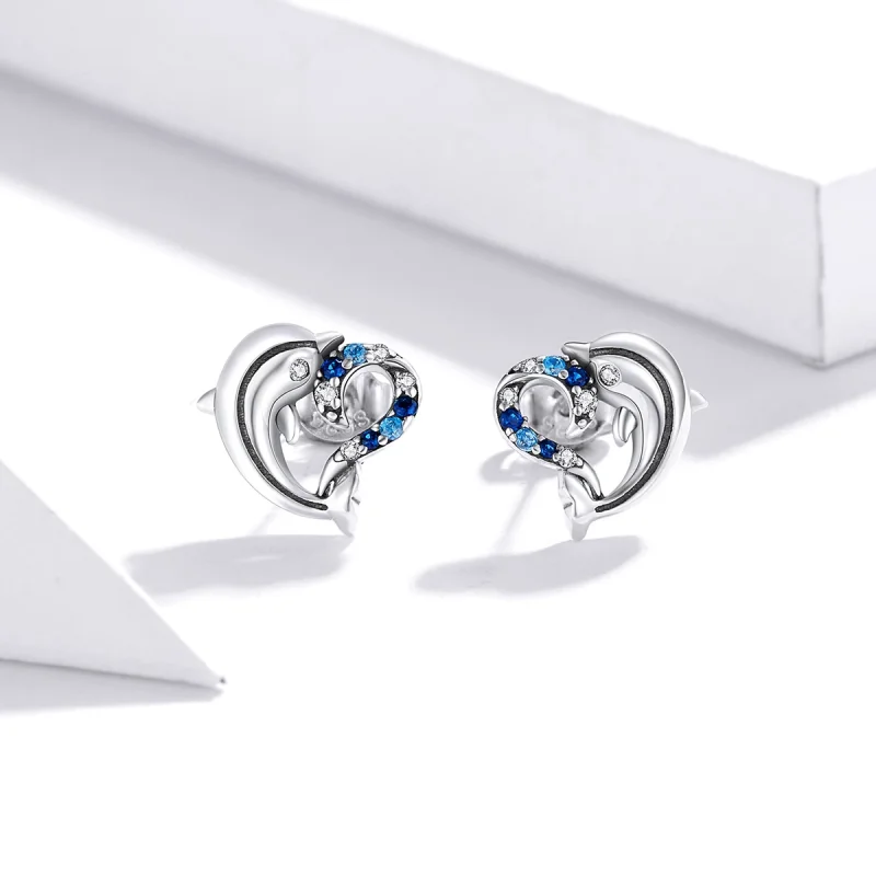 (image for) Pandora Style Silver Dolphin Elves Stud Earrings - SCE930 - View 2