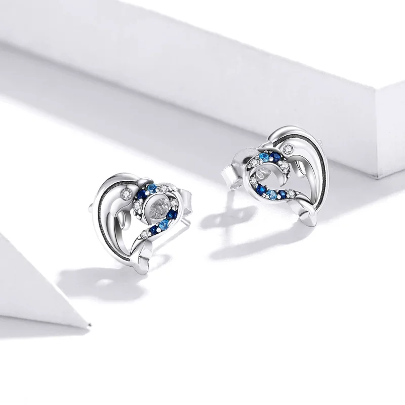 (image for) Pandora Style Silver Dolphin Elves Stud Earrings - SCE930 - View 4