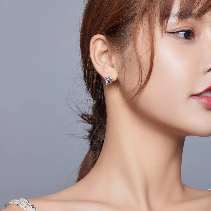 (image for) Pandora Style Silver Dolphin Elves Stud Earrings - SCE930 - View 7