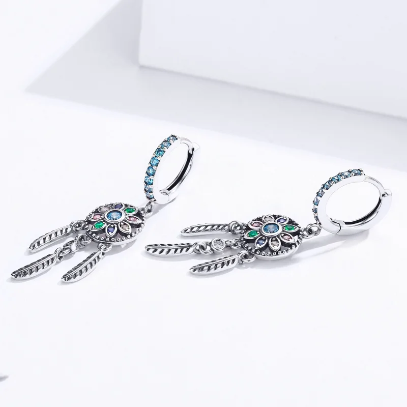 (image for) Pandora Style Silver Dream Catcher Dangle Earrings - SCE713 - View 4