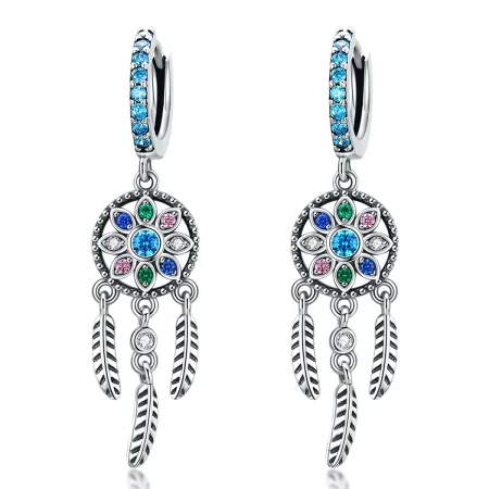 Pandora Style Silver Dream Catcher Dangle Earrings - SCE713