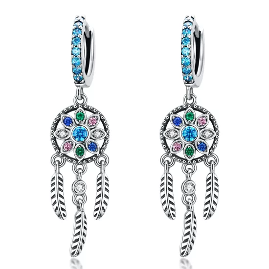 Pandora Style Silver Dream Catcher Dangle Earrings - SCE713