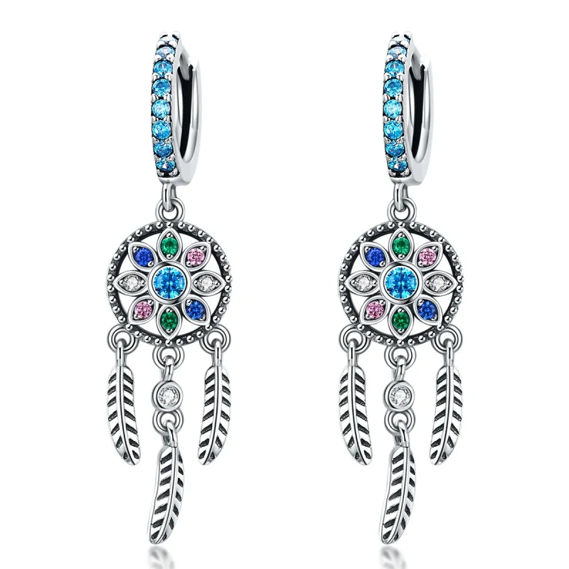 (image for) Pandora Style Silver Dream Catcher Dangle Earrings - SCE713 - Product Image