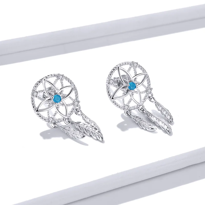 (image for) Pandora Style Silver Dreamcatcher Dangle Earrings - BSE339 - View 4