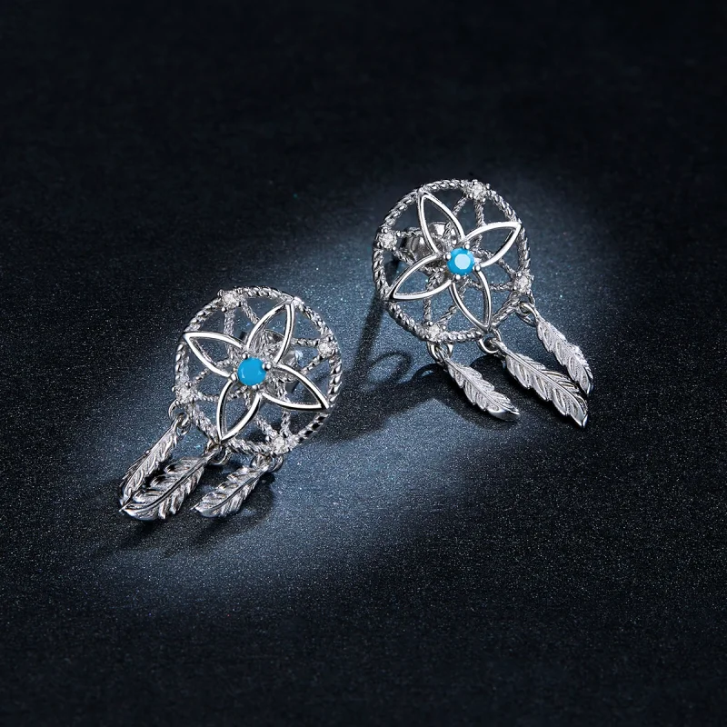 (image for) Pandora Style Silver Dreamcatcher Dangle Earrings - BSE339 - View 8