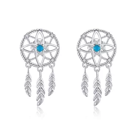 Pandora Style Silver Dreamcatcher Dangle Earrings - BSE339 Pandora Style Silver Dreamcatcher Dangle Earrings - BSE339