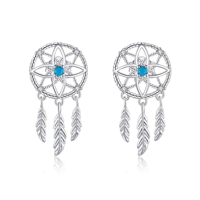 (image for) Pandora Style Silver Dreamcatcher Dangle Earrings - BSE339 - Product Image