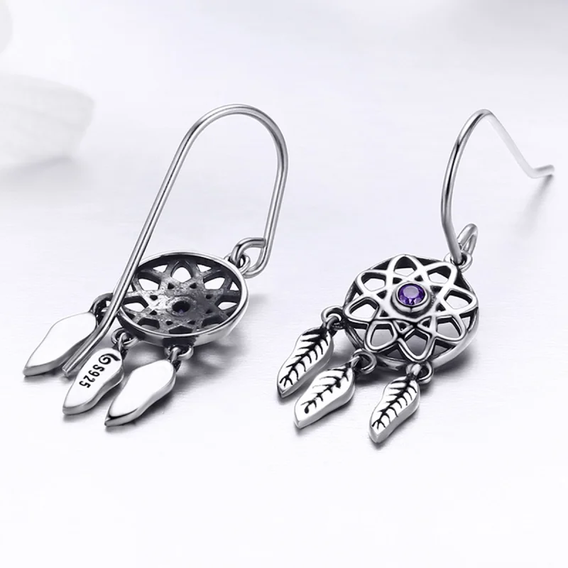 (image for) Pandora Style Silver Dreamcatcher Hanging Earrings - SCE394 - View 4