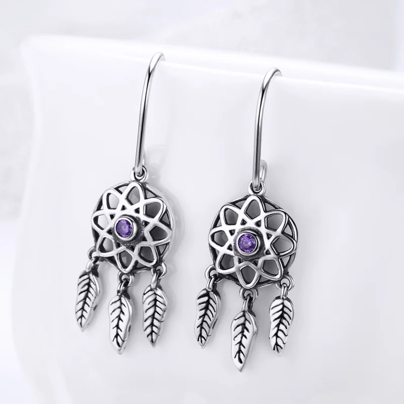 (image for) Pandora Style Silver Dreamcatcher Hanging Earrings - SCE394 - View 5